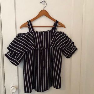Blue & White striped off the shoulder shirt